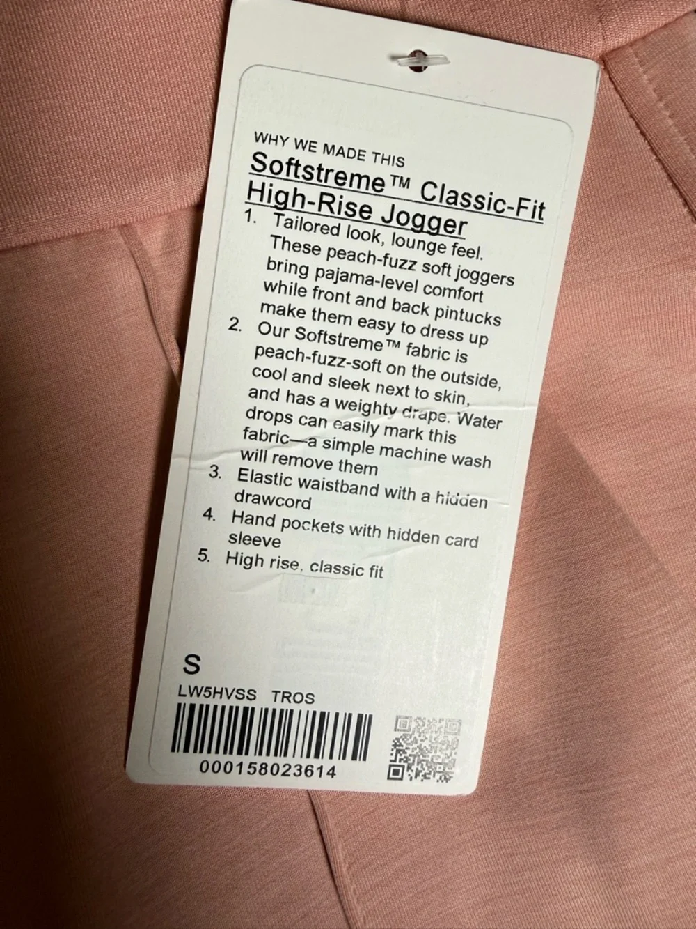 Lululemon Softstreme High Rise Jogger Small NWT Tea Rose